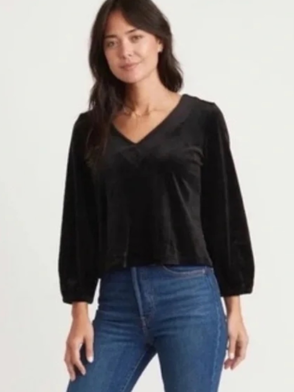 Marine Layer Jasmine Velour V-Neck Top Black Velvet Size Small - Picture 2 of 10